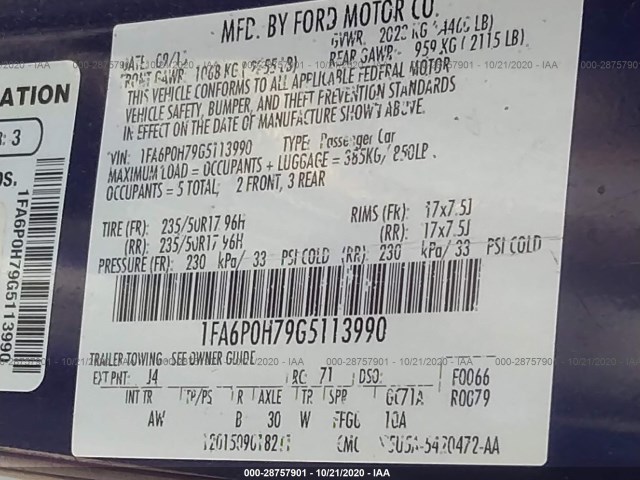 1FA6P0H79G5113990 AX5858BE - FORD FUSION  2015 IMG - 8