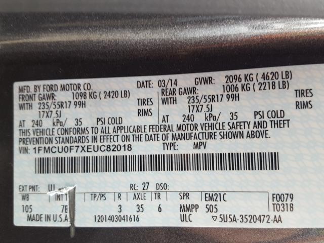 1FMCU0F7XEUC82018 BI6774HA - FORD ESCAPE  2014 IMG - 9