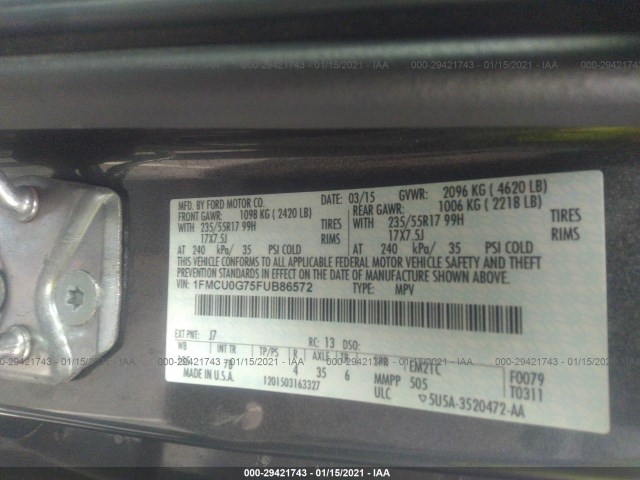 1FMCU0G75FUB86572 KA3492EA - FORD ESCAPE  2015 IMG - 8