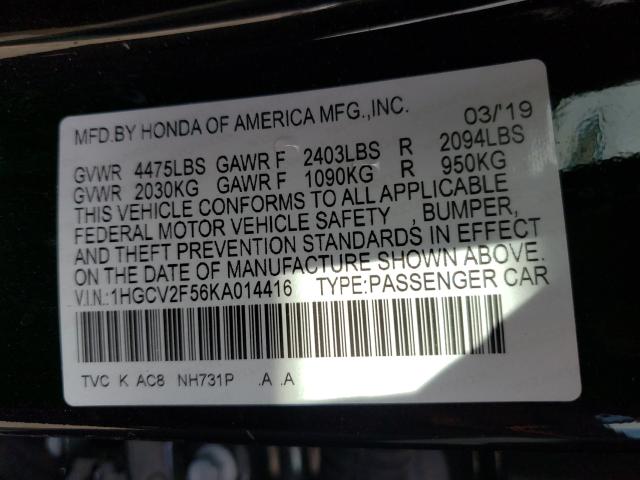 1HGCV2F56KA014416 KA6814IA - HONDA ACCORD  2019 IMG - 9