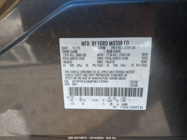 2FMTK3J94FBC17091 VN3725TR - FORD EDGE SEL  2015 IMG - 8