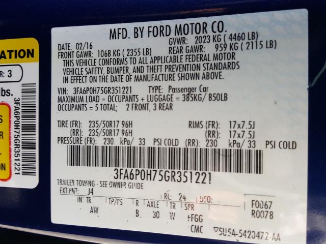 3FA6P0H75GR351221 AH8105OO - FORD FUSION  2016 IMG - 9