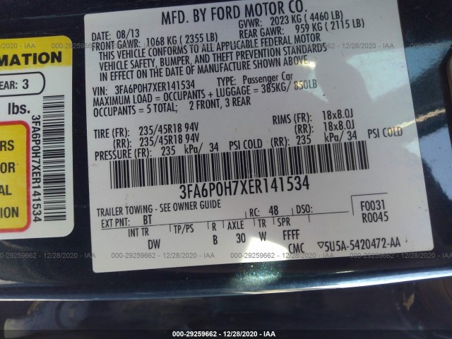 3FA6P0H7XER141534 BI9457ET - FORD FUSION  2013 IMG - 8