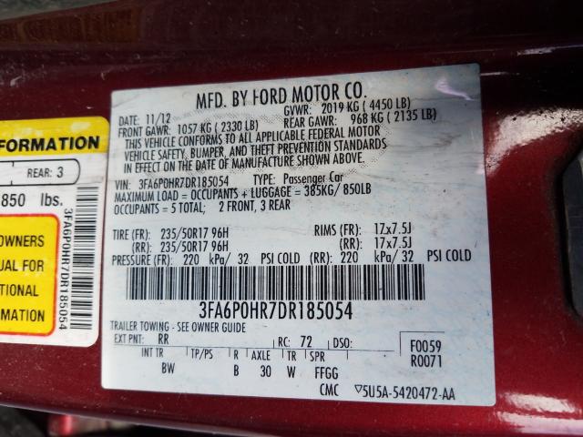 3FA6P0HR7DR185054 AM3859NT - FORD FUSION  2012 IMG - 9