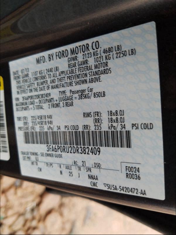 3FA6P0RU2DR382409 KA6880ME - FORD FUSION  2013 IMG - 9