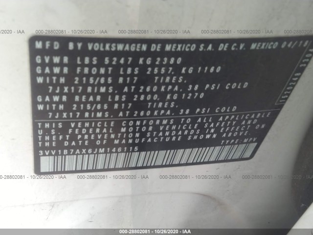 3VV1B7AX6JM146115 AC5365EO - VOLKSWAGEN TIGUAN  2018 IMG - 8