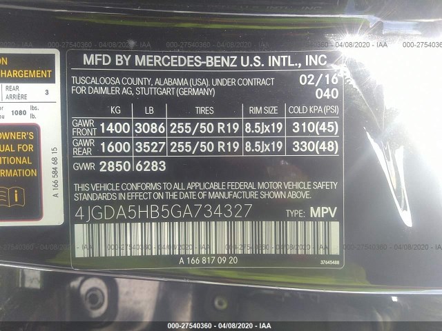 4JGDA5HB5GA734327 AE3819PK - MERCEDES-BENZ GLE-CLASS  2016 IMG - 8