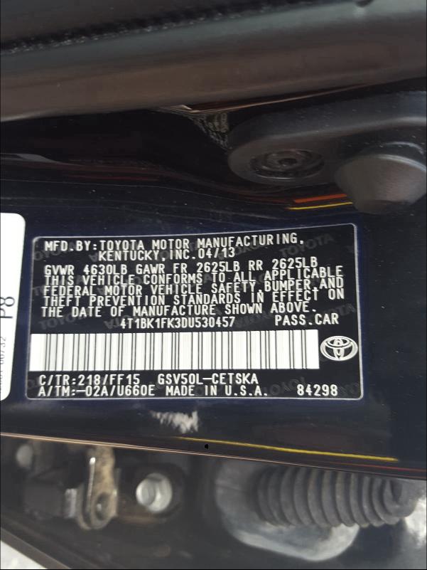 4T1BK1FK3DU530457 BI0662HA - TOYOTA CAMRY  2013 IMG - 9