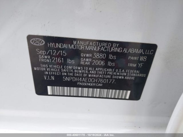 5NPDH4AE0GH760177  - HYUNDAI ELANTRA  2016 IMG - 8