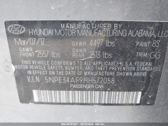 5NPE34AF9HH572058  - HYUNDAI SONATA  2017 IMG - 8