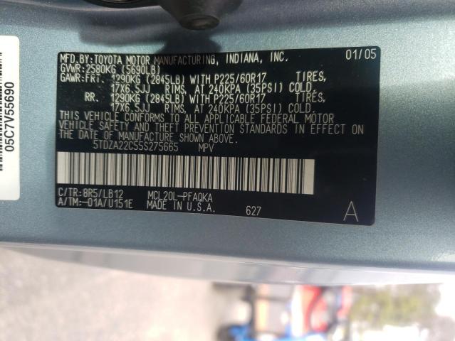 5TDZA22C55S275665  - TOYOTA SIENNA  2005 IMG - 12