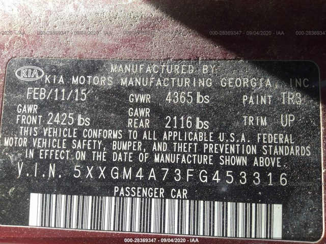 5XXGM4A73FG453316 KA0704KE - KIA OPTIMA  2015 IMG - 8