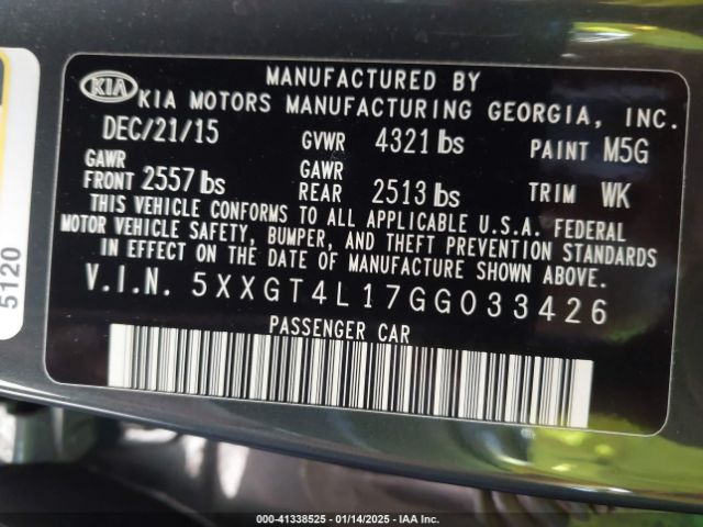 5XXGT4L17GG033426  - KIA OPTIMA  2016 IMG - 8