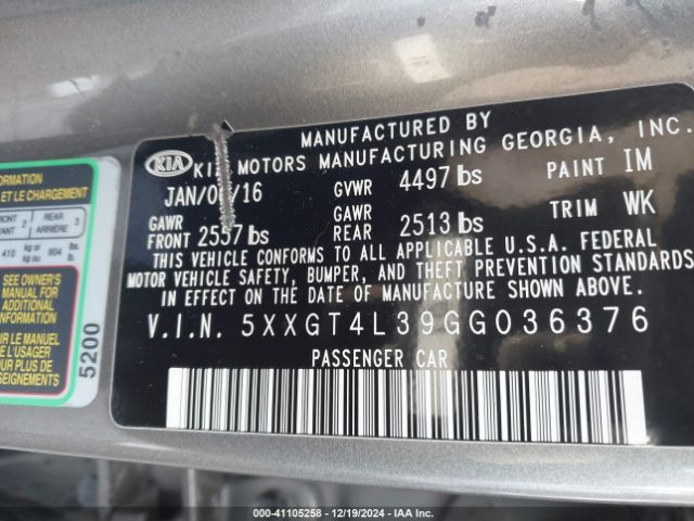 5XXGT4L39GG036376  - KIA OPTIMA  2016 IMG - 8