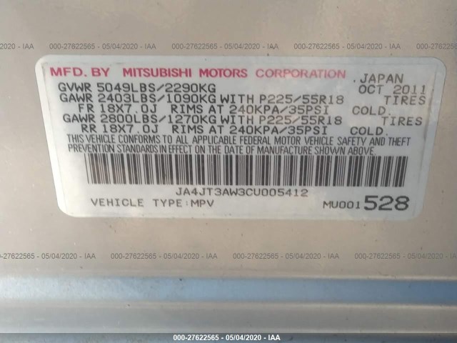 JA4JT3AW3CU005412 AT5947HB - MITSUBISHI OUTLANDER  2011 IMG - 8