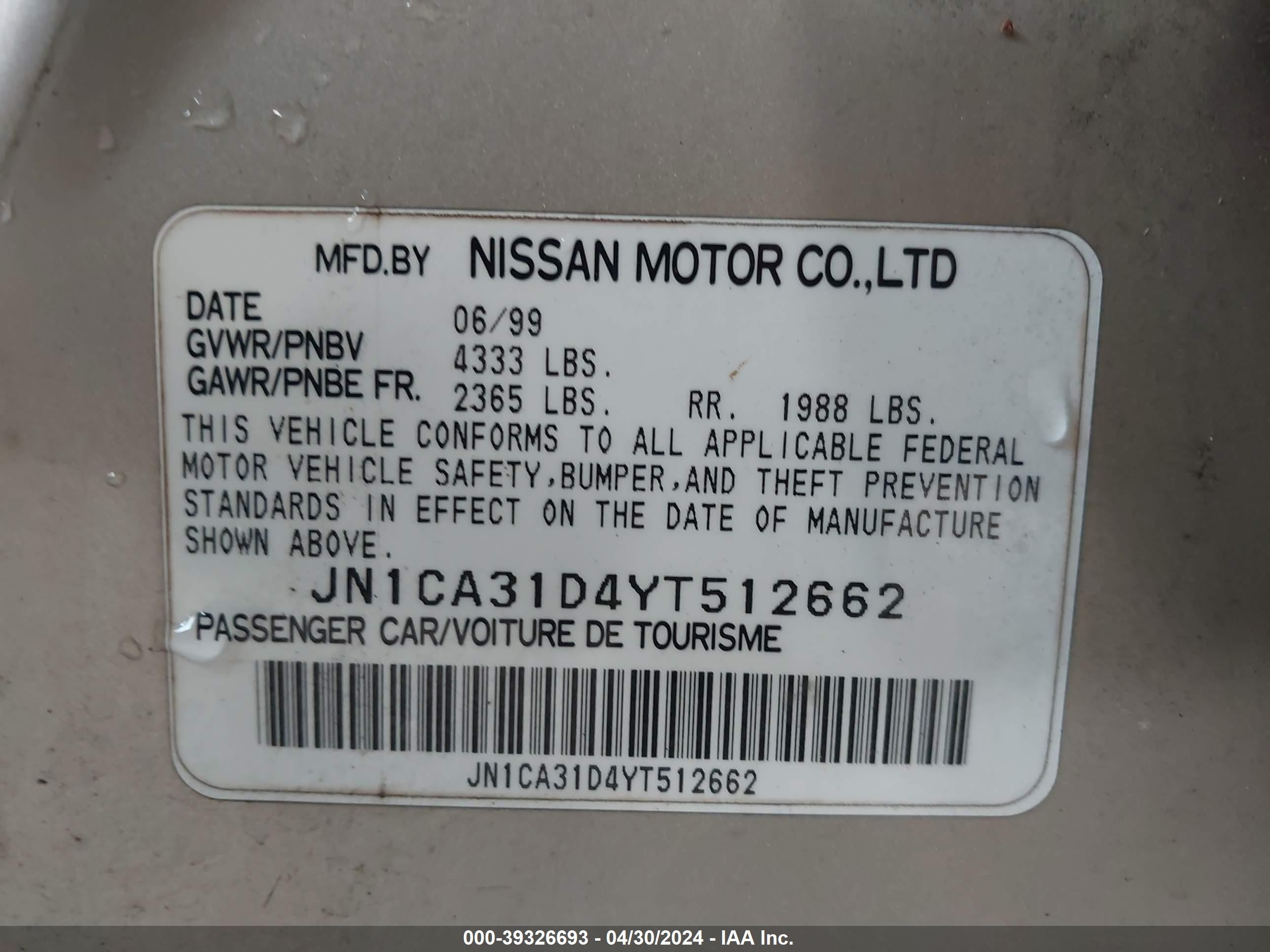 JN1CA31D4YT512662  - NISSAN MAXIMA  2000 IMG - 8