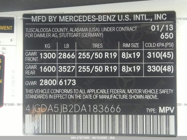 4JGDA5JB2DA183666 AI9600MH - MERCEDES-BENZ ML 350  2013 IMG - 8