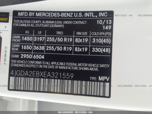 4JGDA2EBXEA321559 AA1500BA - MERCEDES-BENZ ML 350  2013 IMG - 8