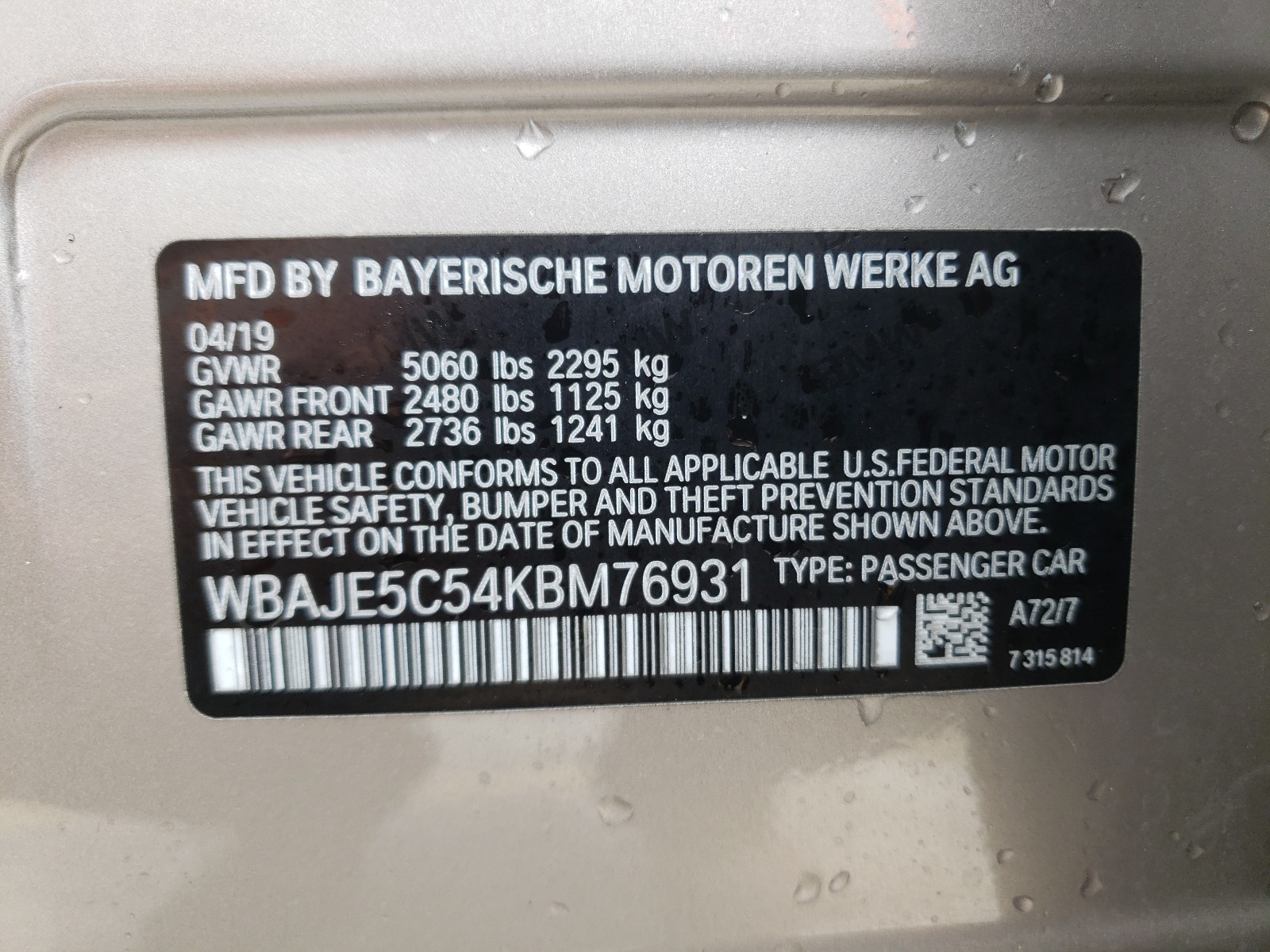 WBAJE5C54KBM76931 AB0104IM - BMW 540I  2019 IMG - 9