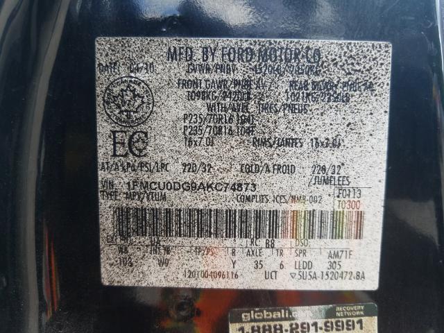 1FMCU0DG9AKC74873 BE7886EX - FORD ESCAPE  2010 IMG - 9