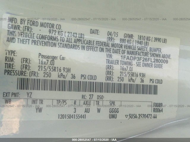 1FADP3F26FL280009 BE8668BX - FORD FOCUS  2015 IMG - 8