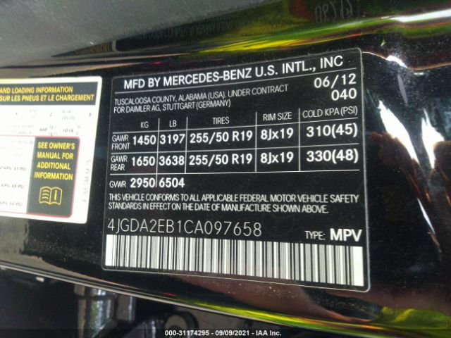 4JGDA2EB1CA097658 AA9008PP - MERCEDES-BENZ ML 350  2012 IMG - 8
