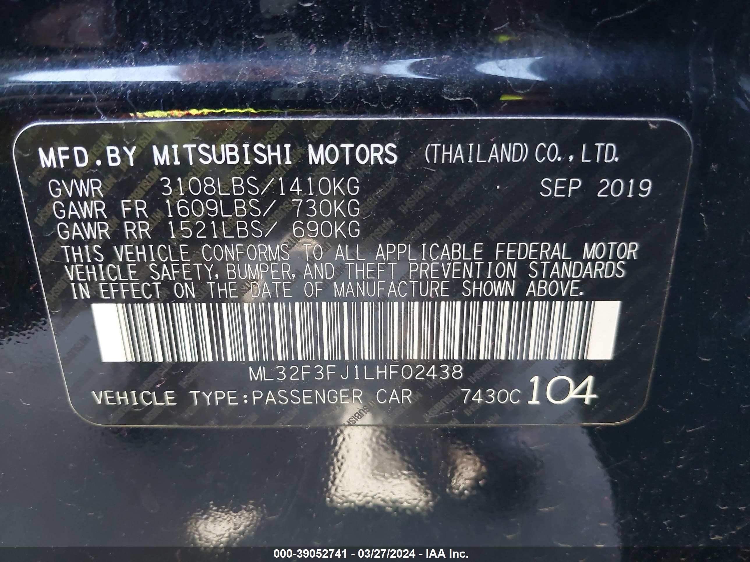 ML32F3FJ1LHF02438  - MITSUBISHI MIRAGE  2020 IMG - 8