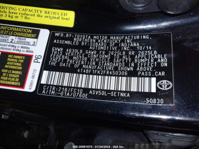 4T4BF1FK2FR450306  - TOYOTA CAMRY  2015 IMG - 8