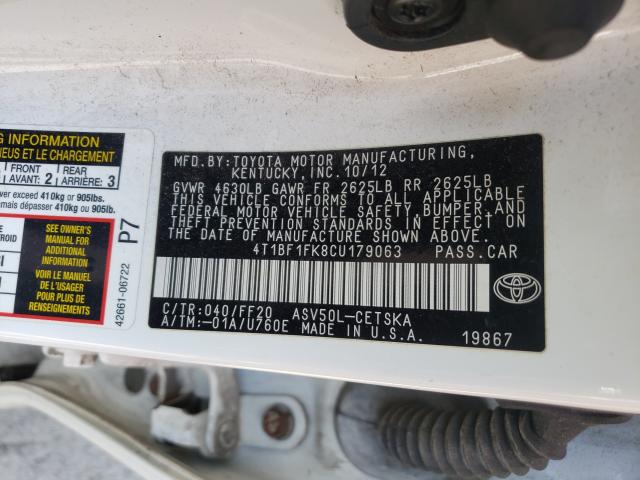 4T1BF1FK8CU179063  - TOYOTA CAMRY BASE  2012 IMG - 9