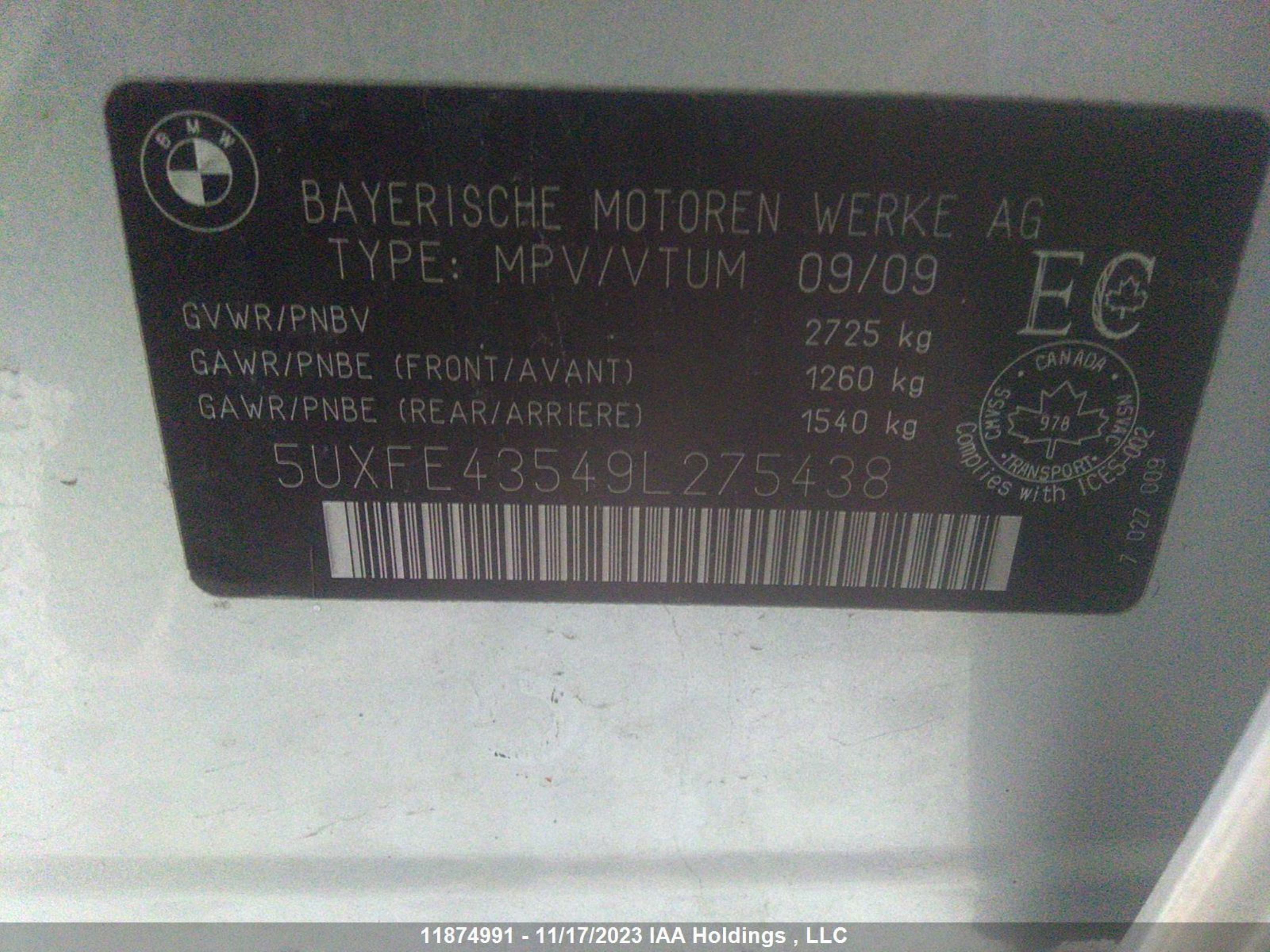 5UXFE43549L275438  - BMW X5  2009 IMG - 8