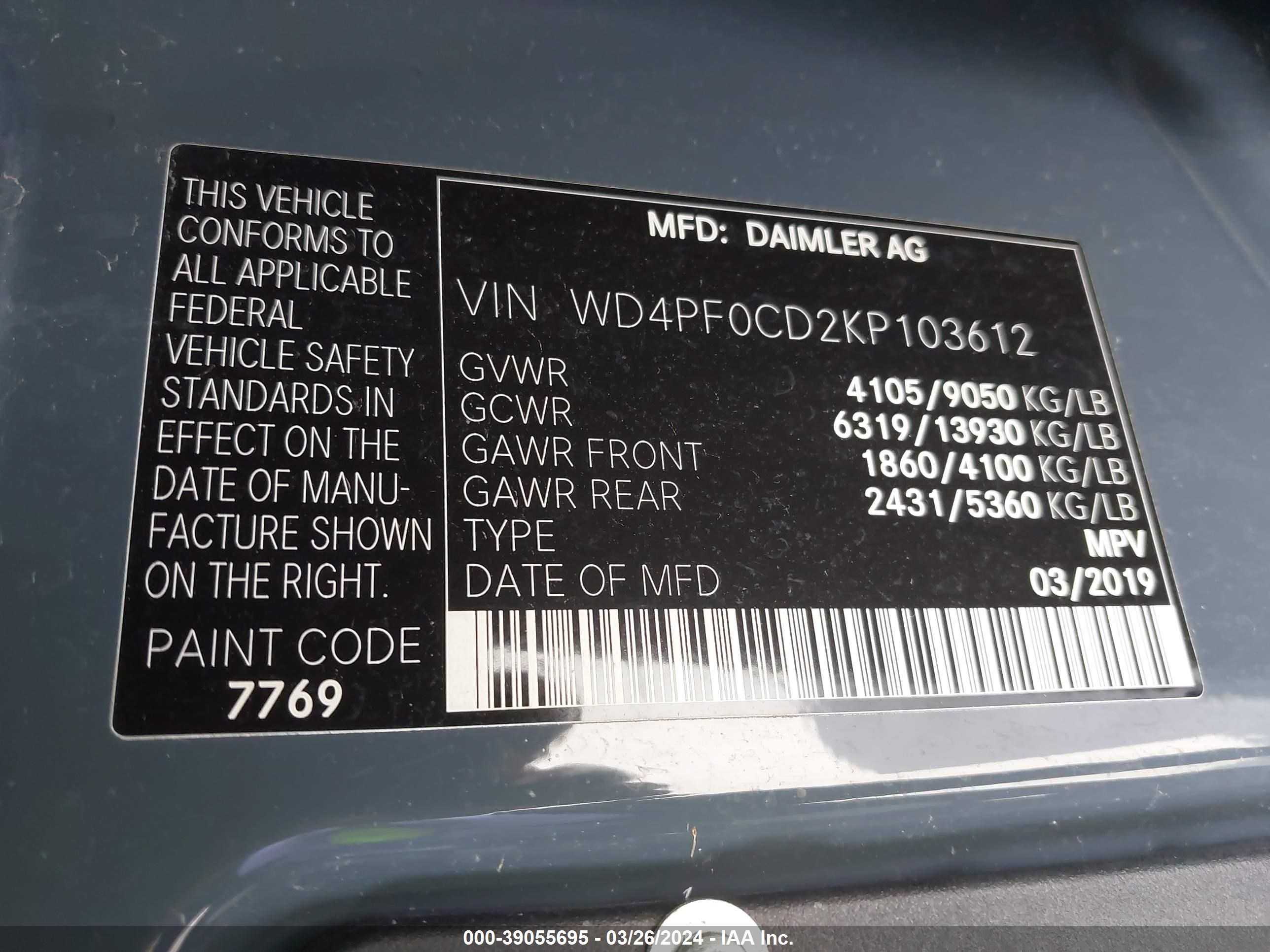 WD4PF0CD2KP103612  - MERCEDES-BENZ NULL  2019 IMG - 8