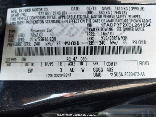 1FADP3F2XDL261654  - FORD FOCUS  2013 IMG - 8