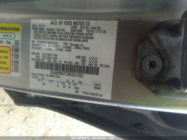 3FA6P0H71DR351762  - FORD FUSION  2013 IMG - 8