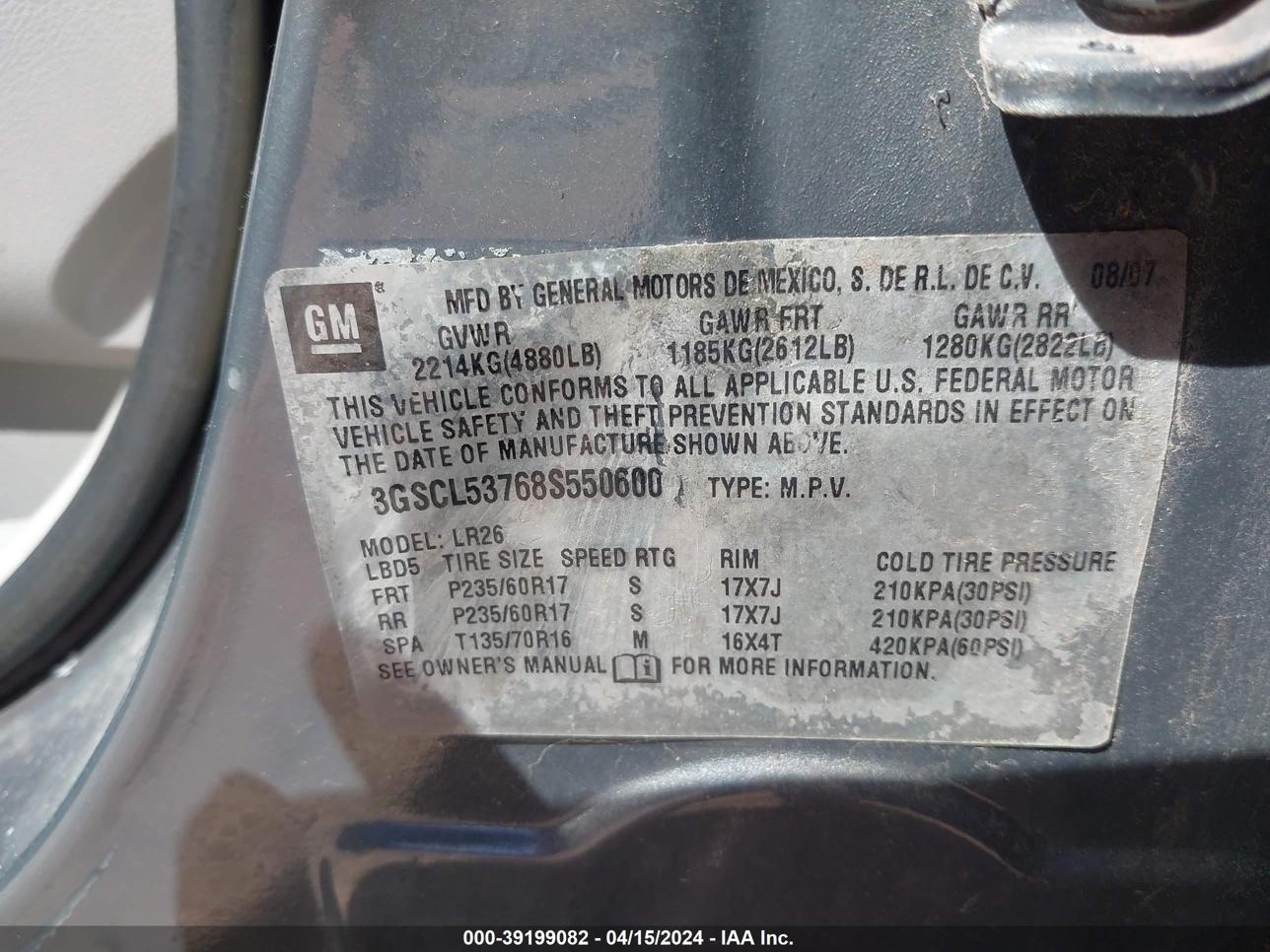 3GSCL53768S550600  - SATURN VUE  2008 IMG - 8