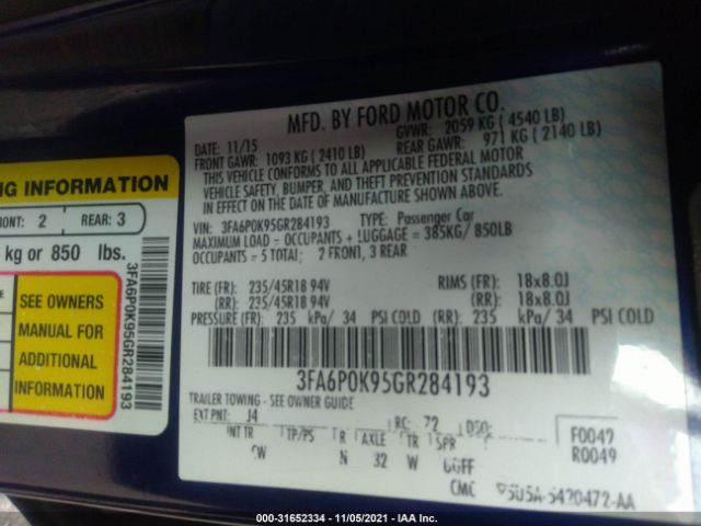 3FA6P0K95GR284193  - FORD FUSION  2016 IMG - 8