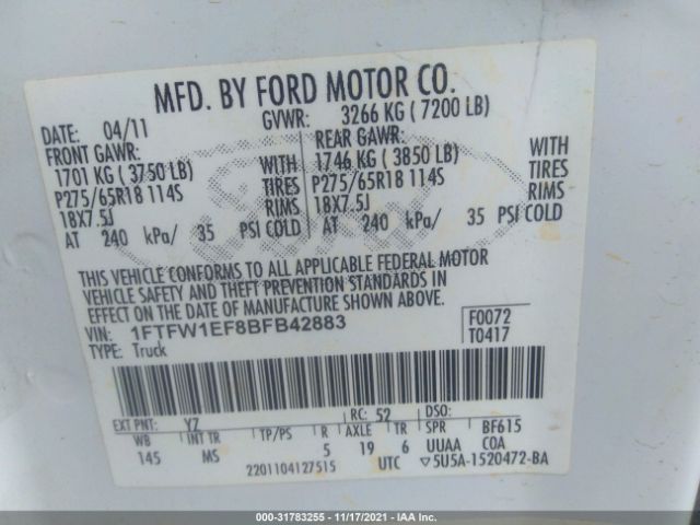 1FTFW1EF8BFB42883  - FORD F-150  2011 IMG - 8