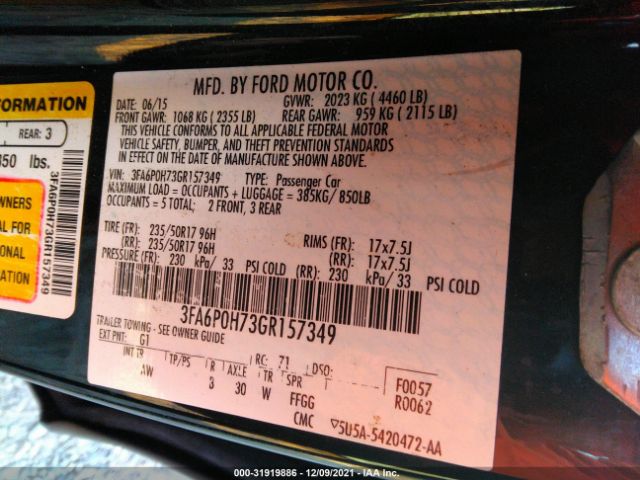 3FA6P0H73GR157349  - FORD FUSION  2016 IMG - 8