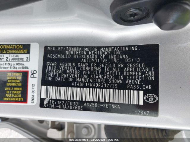 4T4BF1FK4DR312229  - TOYOTA CAMRY  2013 IMG - 8