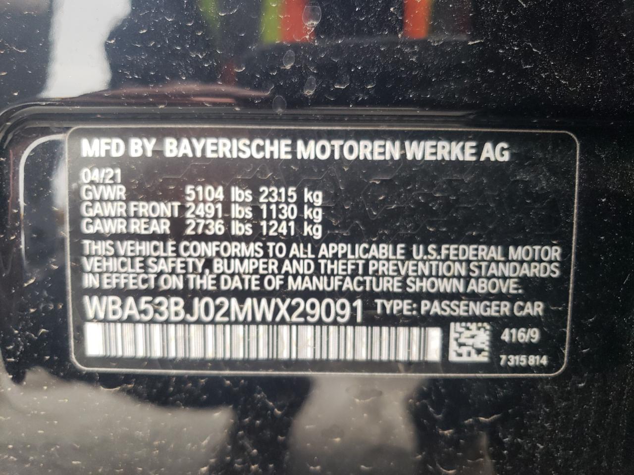 WBA53BJ02MWX29091  - BMW 5ER  2021 IMG - 12