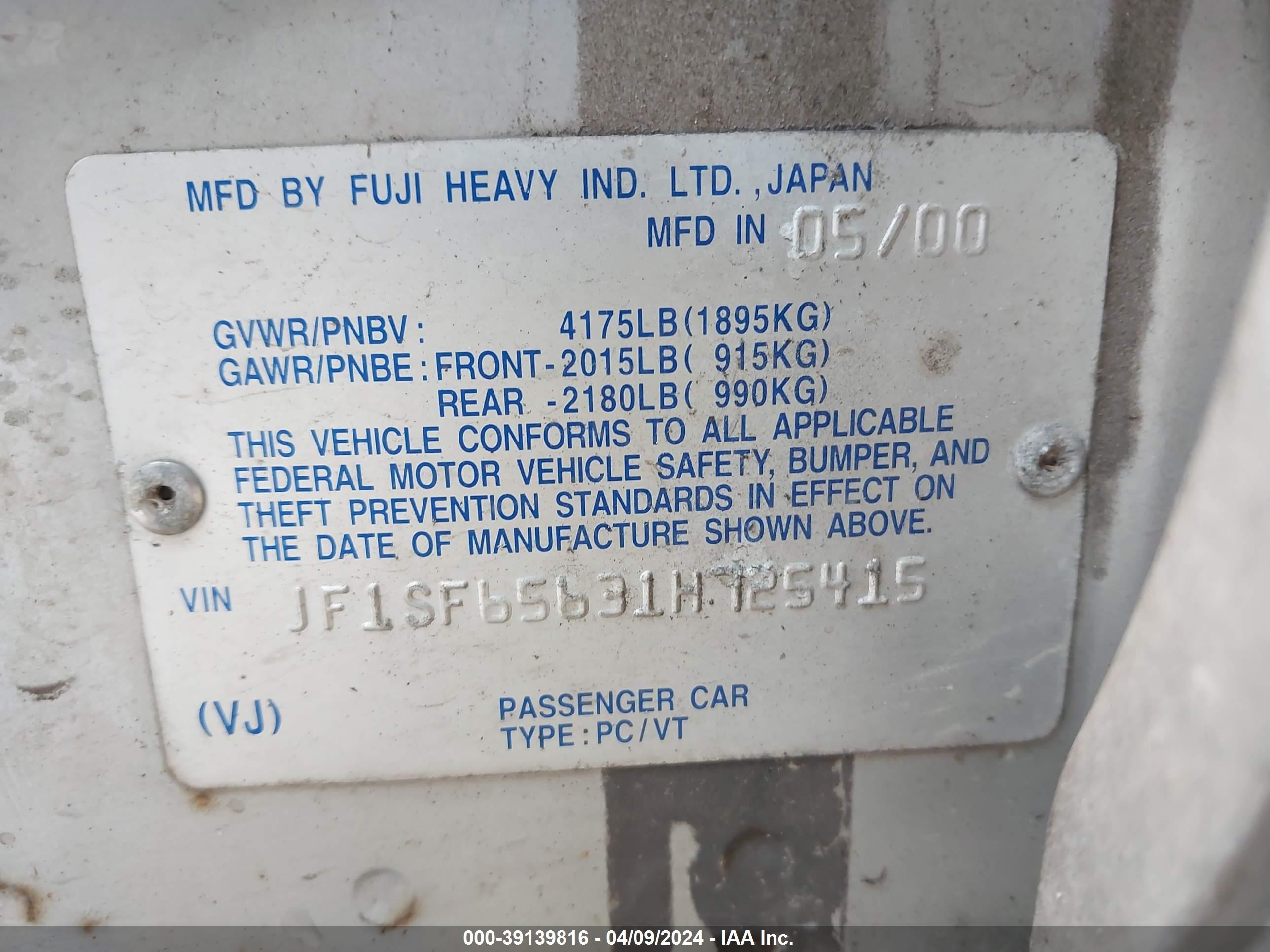 JF1SF65631H725415  - SUBARU FORESTER  2001 IMG - 8