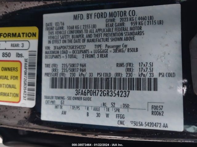 3FA6P0H72GR354237  - FORD FUSION  2016 IMG - 8