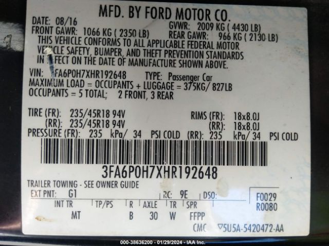 3FA6P0H7XHR192648  - FORD FUSION  2017 IMG - 8