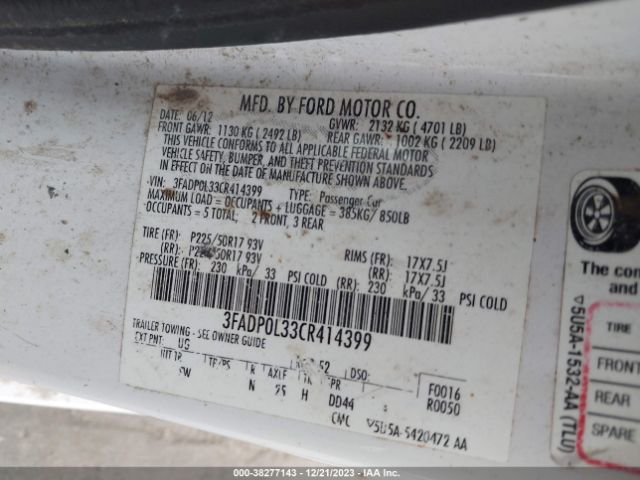 3FADP0L33CR414399  - FORD FUSION  2012 IMG - 8