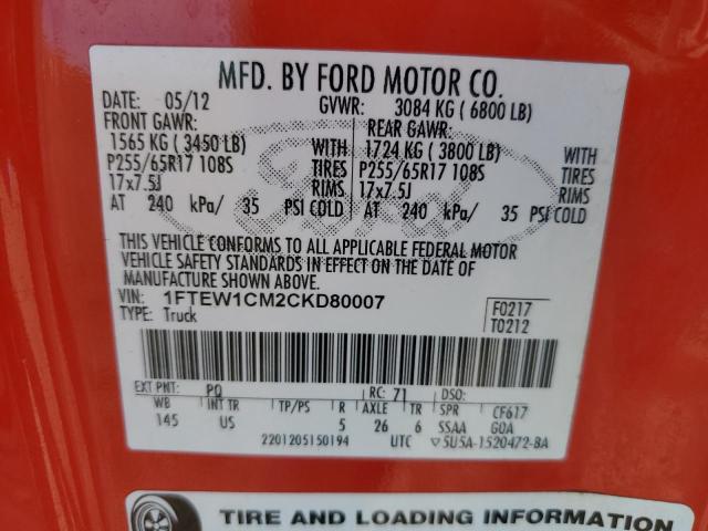 1FTEW1CM2CKD80007  - FORD F-150  2012 IMG - 11