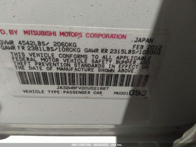 JA32W8FV2CU021887  - MITSUBISHI LANCER EVOLUTION  2012 IMG - 8