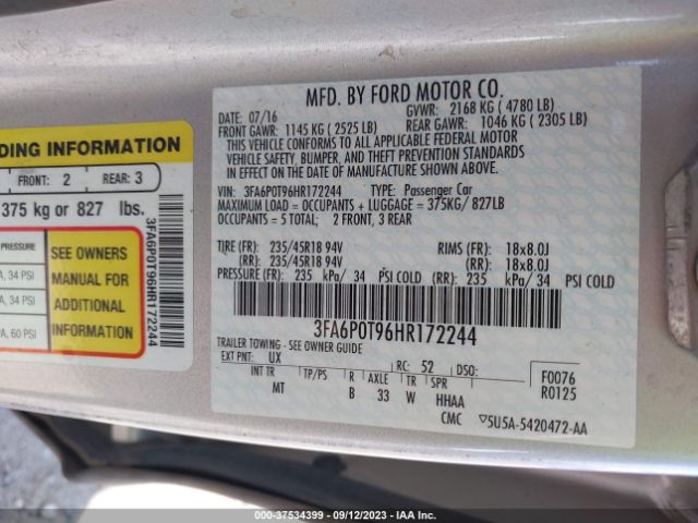 3FA6P0T96HR172244  - FORD FUSION  2017 IMG - 8