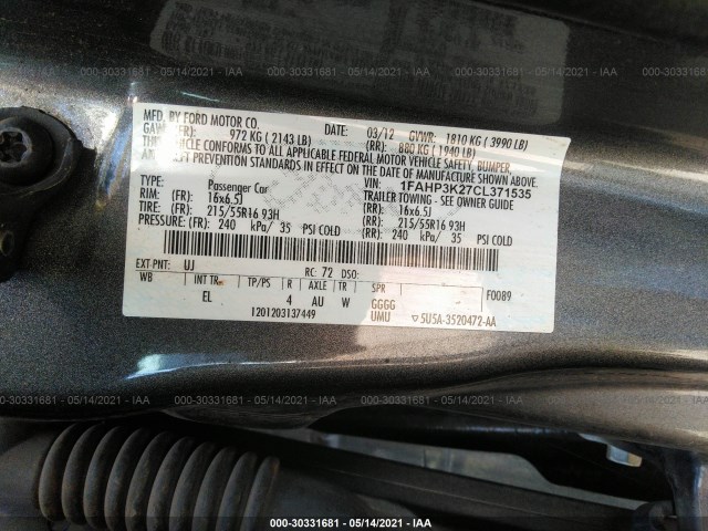 1FAHP3K27CL371535  - FORD FOCUS  2012 IMG - 8