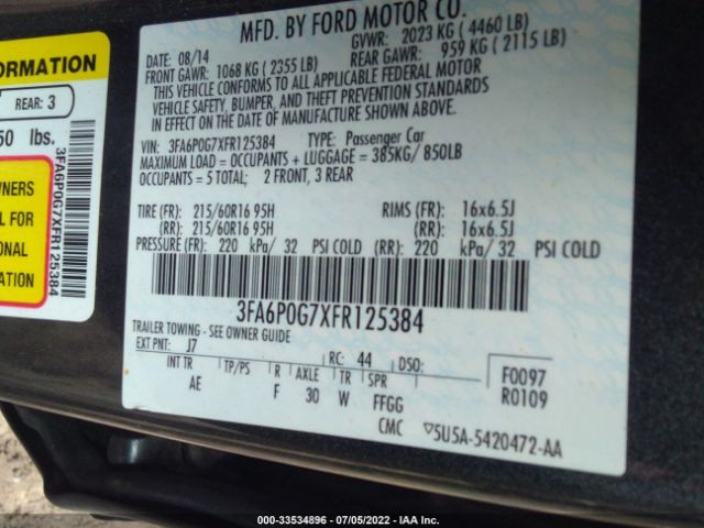 3FA6P0G7XFR125384  - FORD FUSION  2015 IMG - 8