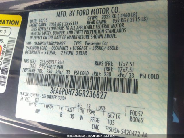 3FA6P0H73GR236827  - FORD FUSION  2016 IMG - 8