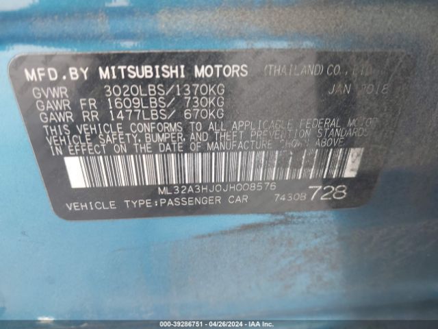 ML32A3HJ0JH008576  - MITSUBISHI MIRAGE  2018 IMG - 8
